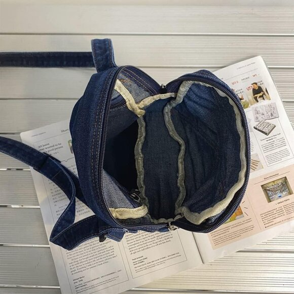 Denim Crossbody Bag for Women Girls Small Light Blue Zipper Adjustable Strap - Picture 5 of 8